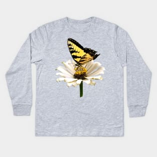 Tiger Swallowtail on White Zinnia Kids Long Sleeve T-Shirt